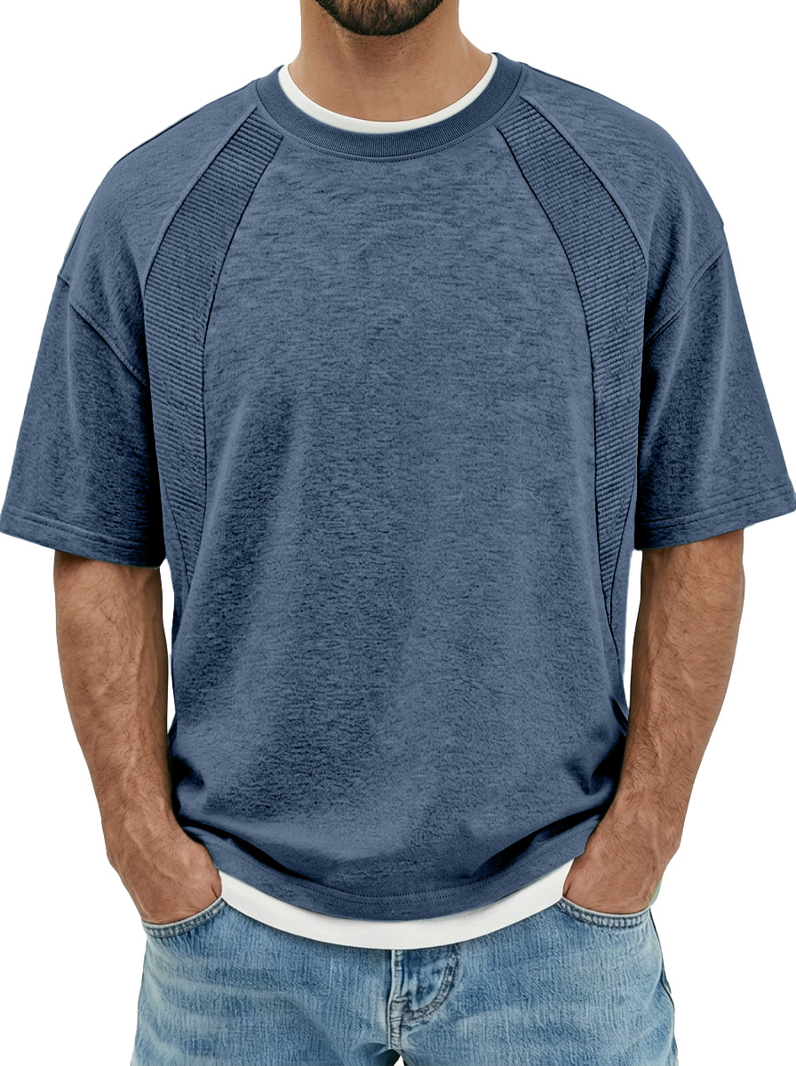 Men's Everyday Deconstructed Design Solid Color Round Neck Short-sleeved T-shirt