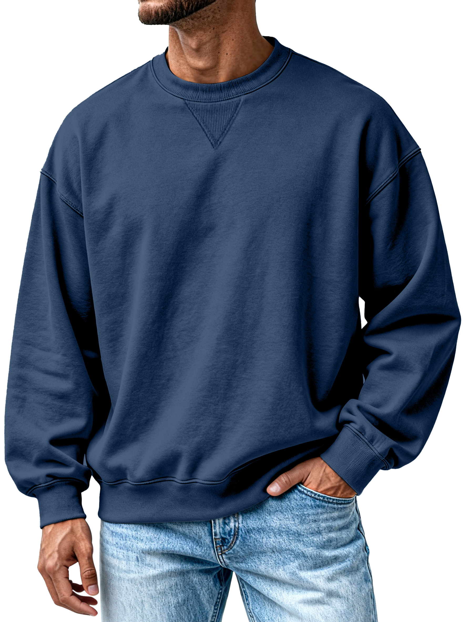 Heavyweight Pure Cotton Inverted Triangle Design Comfortable Round Neck Long-sleeved Sweatshirt