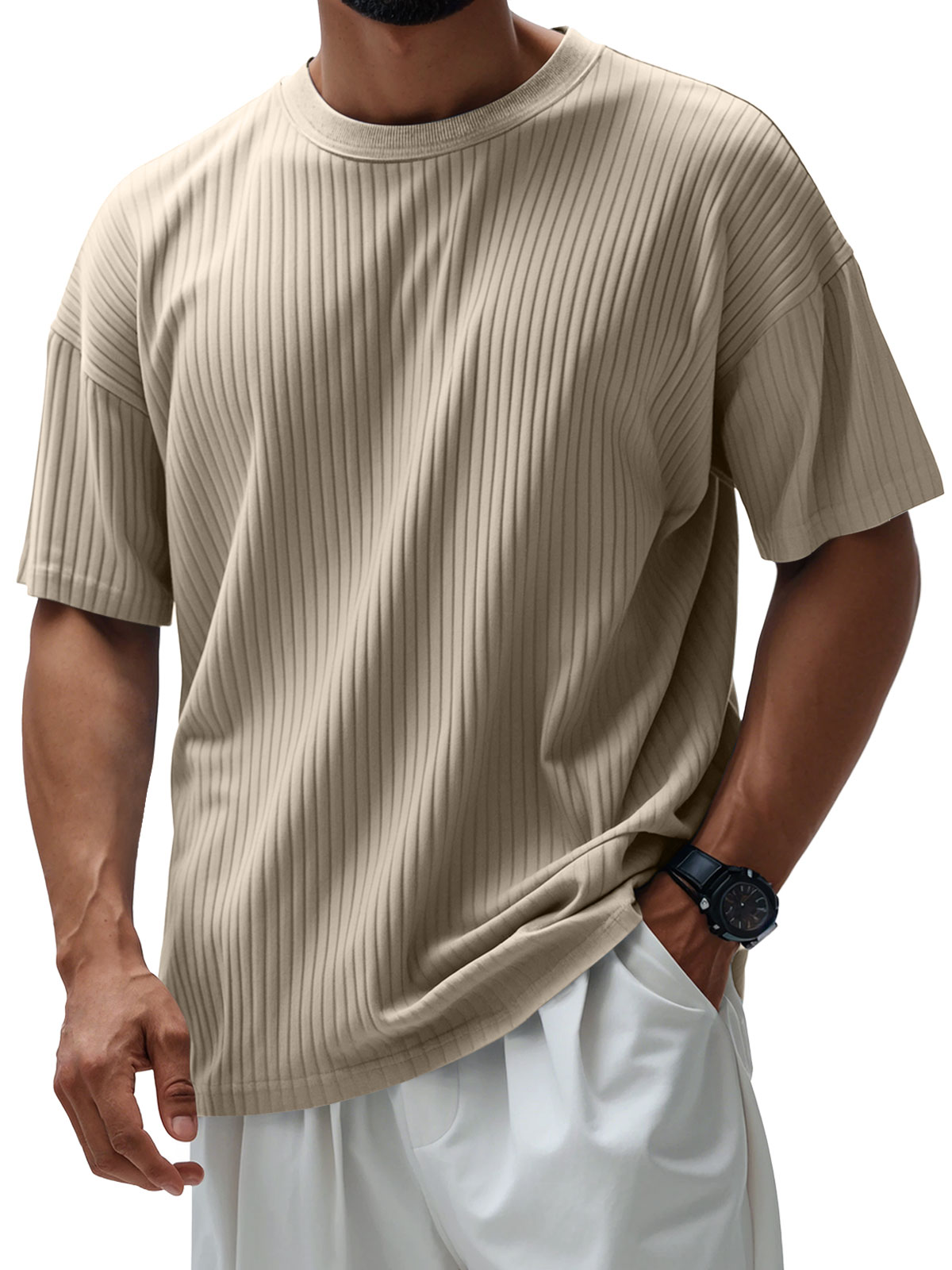 Men's Round Neck Casual Pit Solid Color Short-sleeved T-shirt
