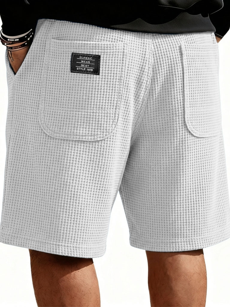 Men's Fashion Casual Waffle Gown with Double Pockets Loose Shorts