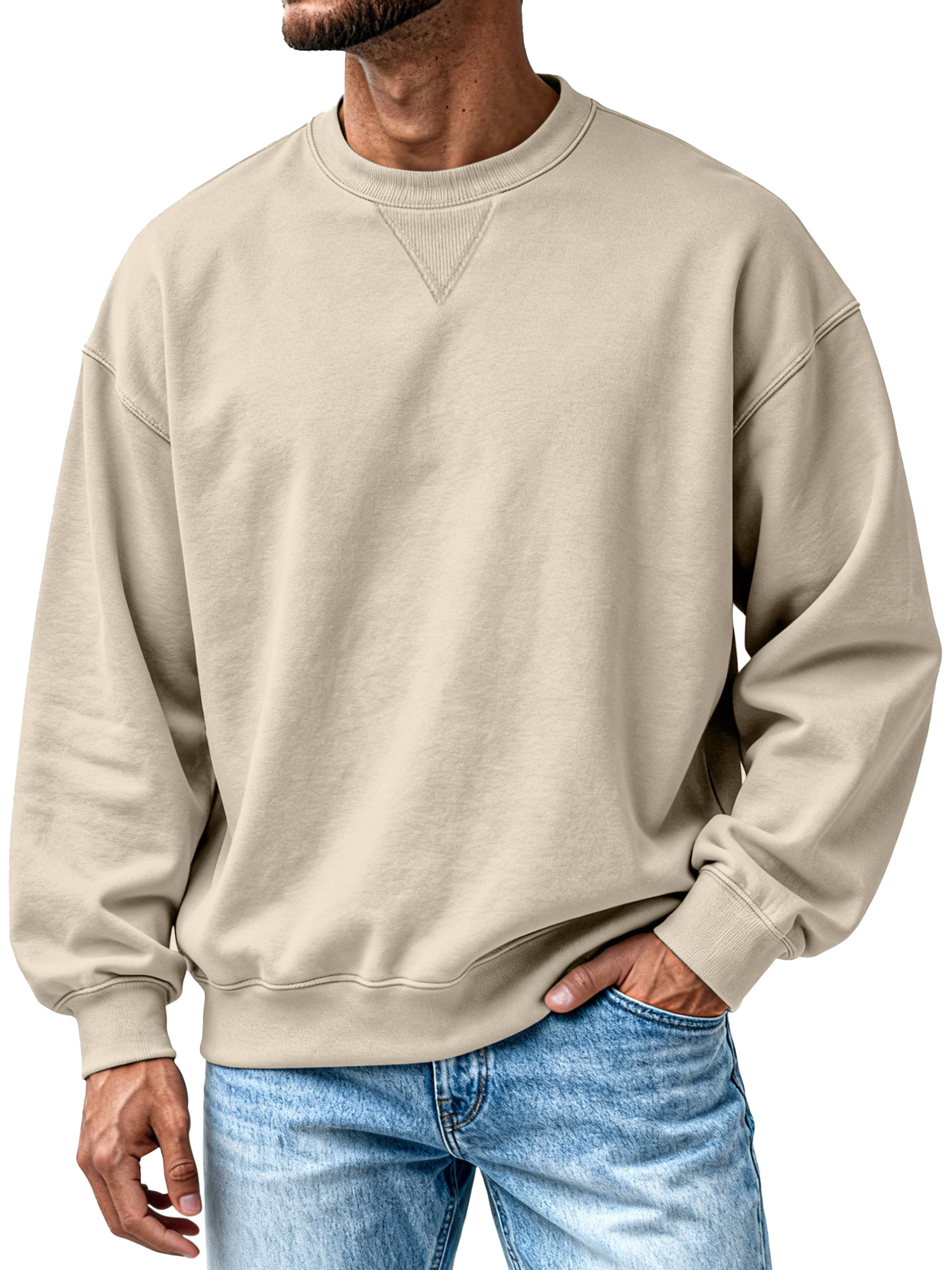Heavyweight Pure Cotton Inverted Triangle Design Comfortable Round Neck Long-sleeved Sweatshirt