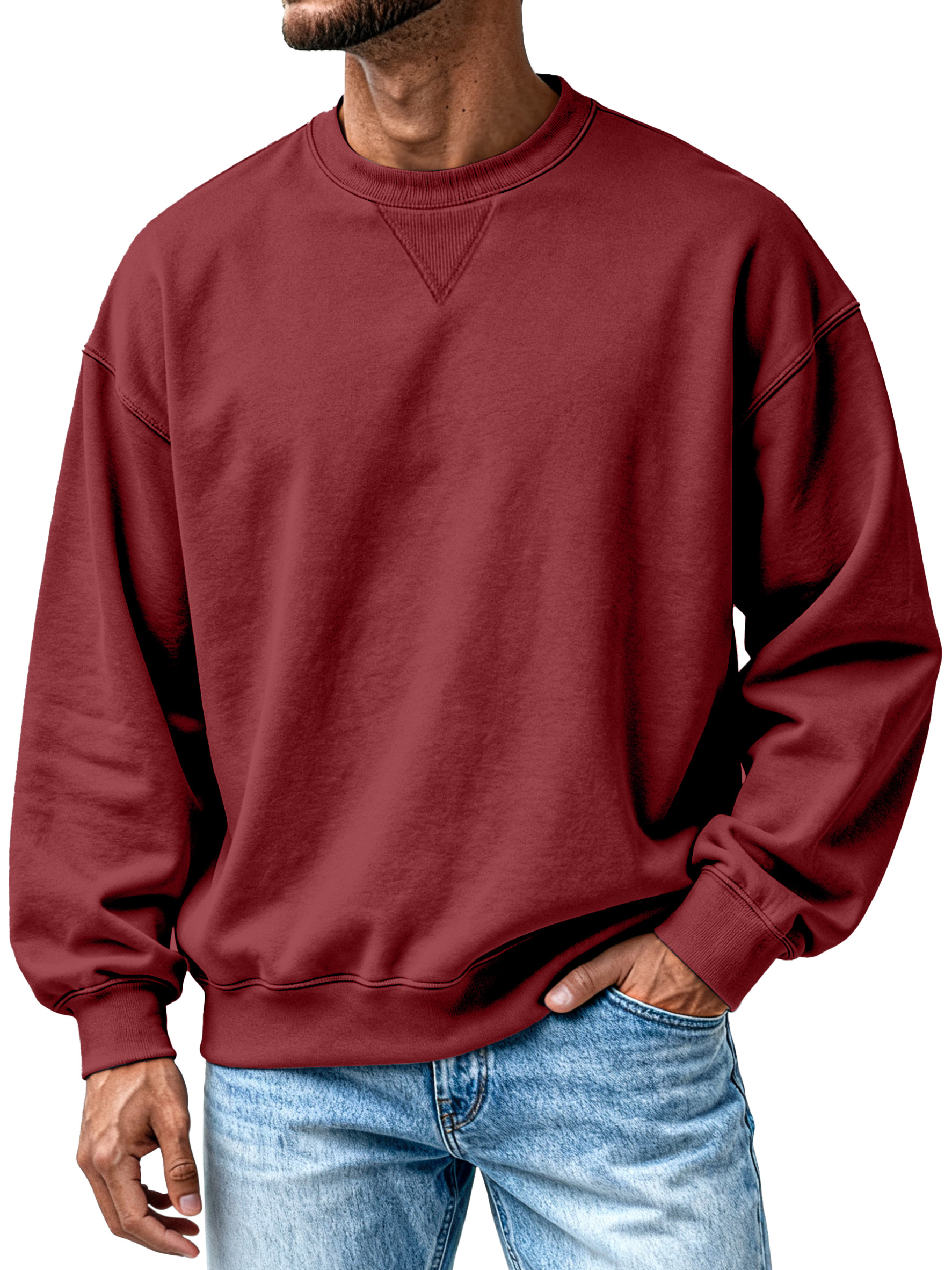 Heavyweight Pure Cotton Inverted Triangle Design Comfortable Round Neck Long-sleeved Sweatshirt