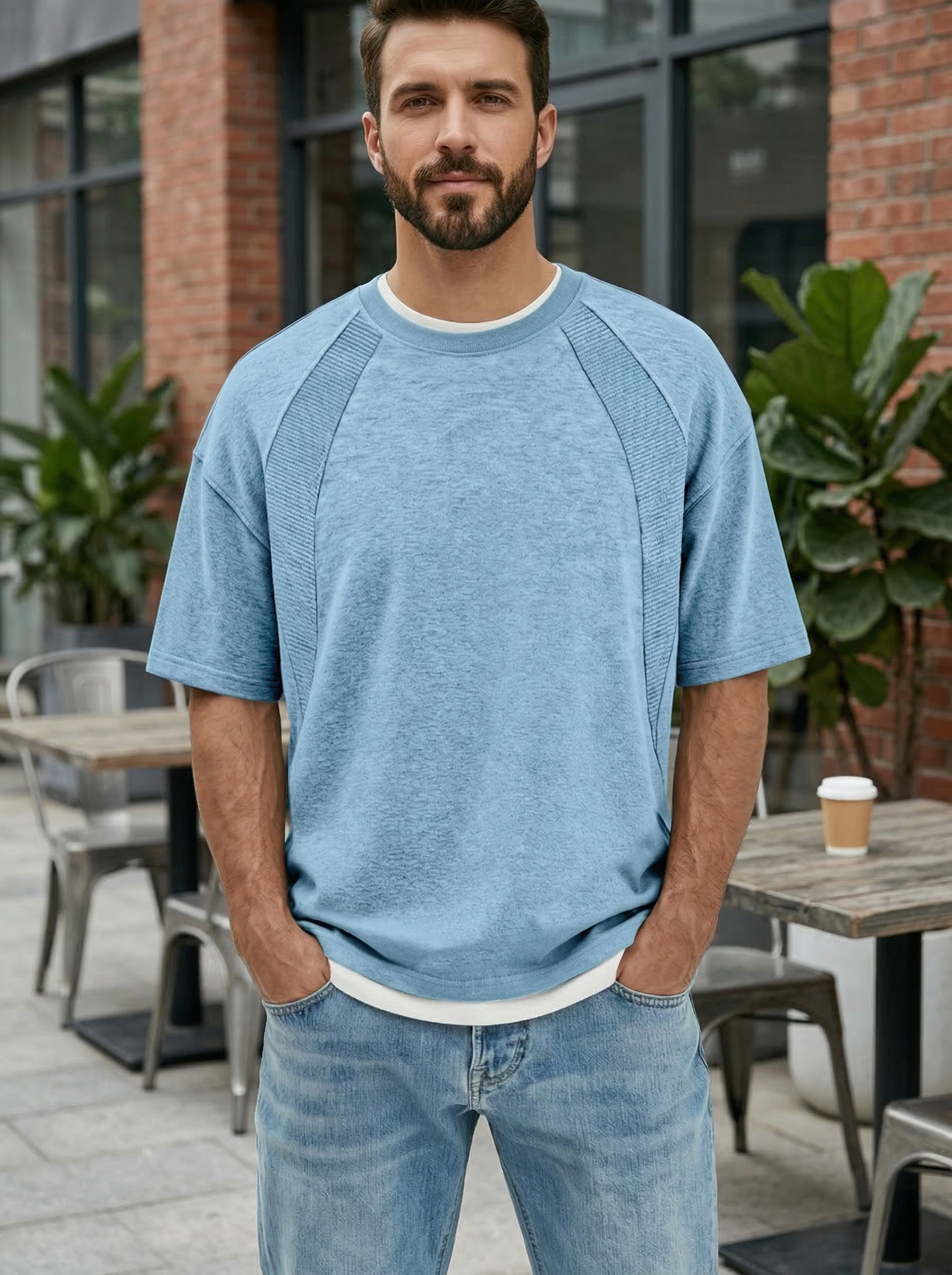 Men's Everyday Deconstructed Design Solid Color Round Neck Short-sleeved T-shirt