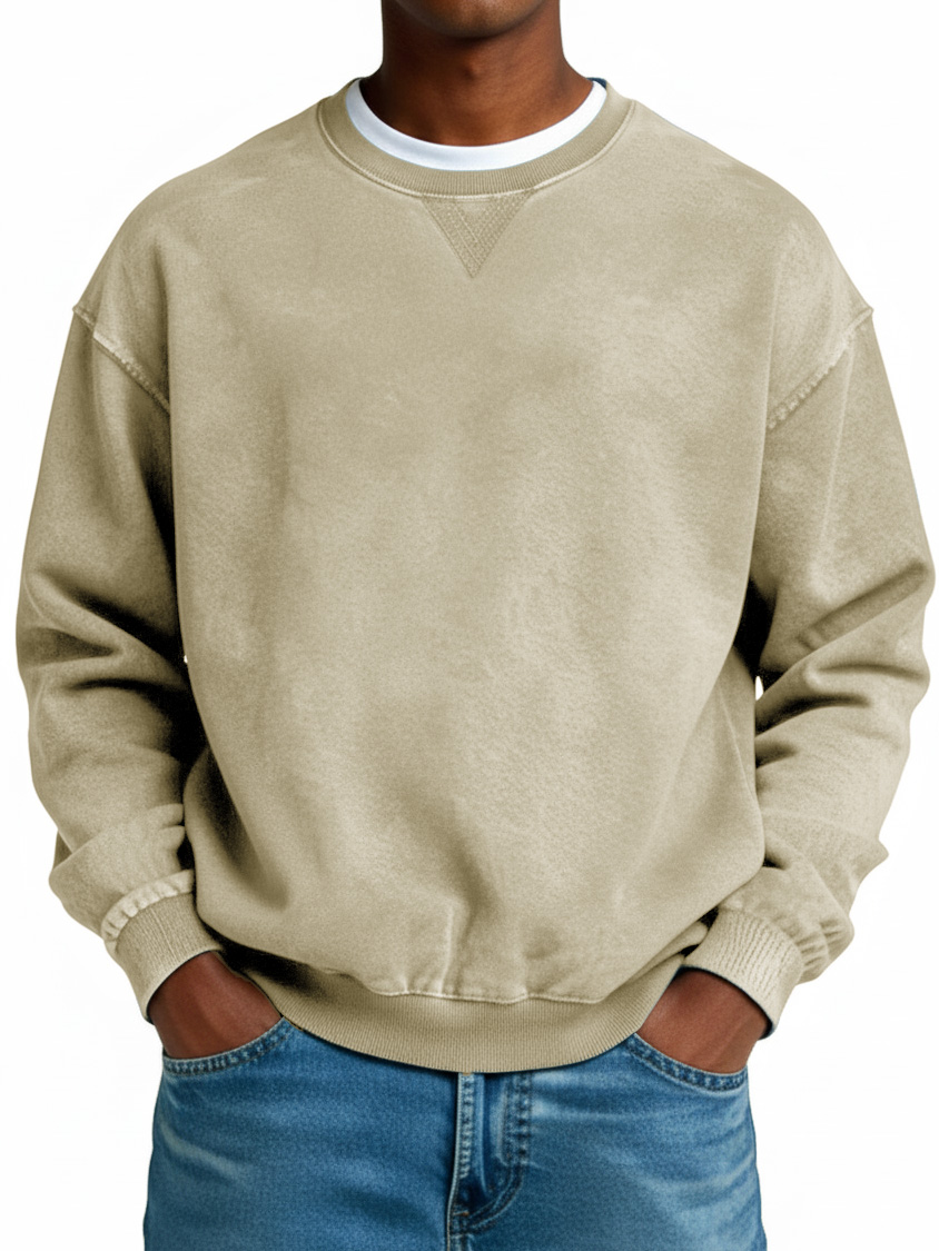 Men's Retro Distressed Crew Neck Long-Sleeved Top in Multiple Colors