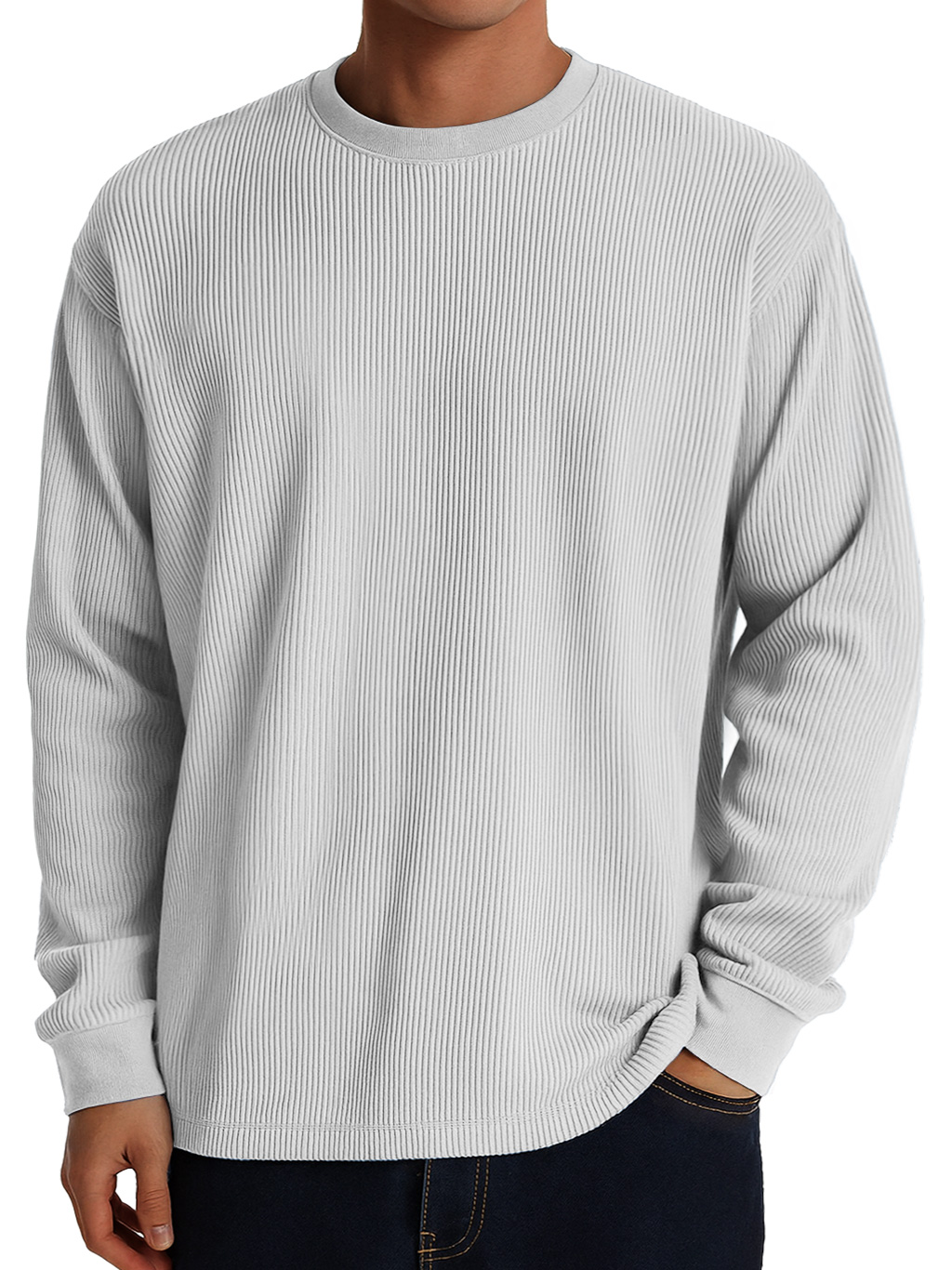 Men's Casual Round Neck Ribbed Comfortable Long Sleeve T-shirt