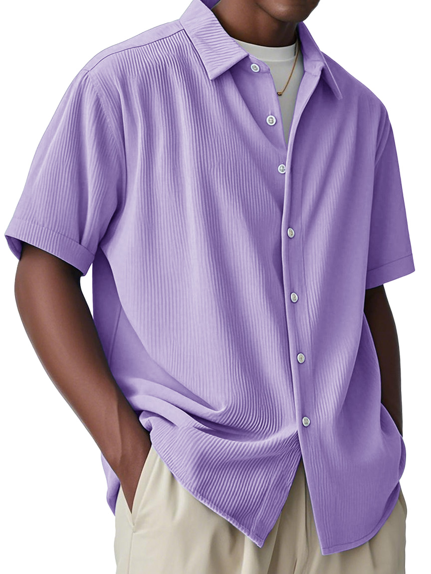 Men's Fashion Casual Striped Fabric Lapel Short-sleeved Shirt