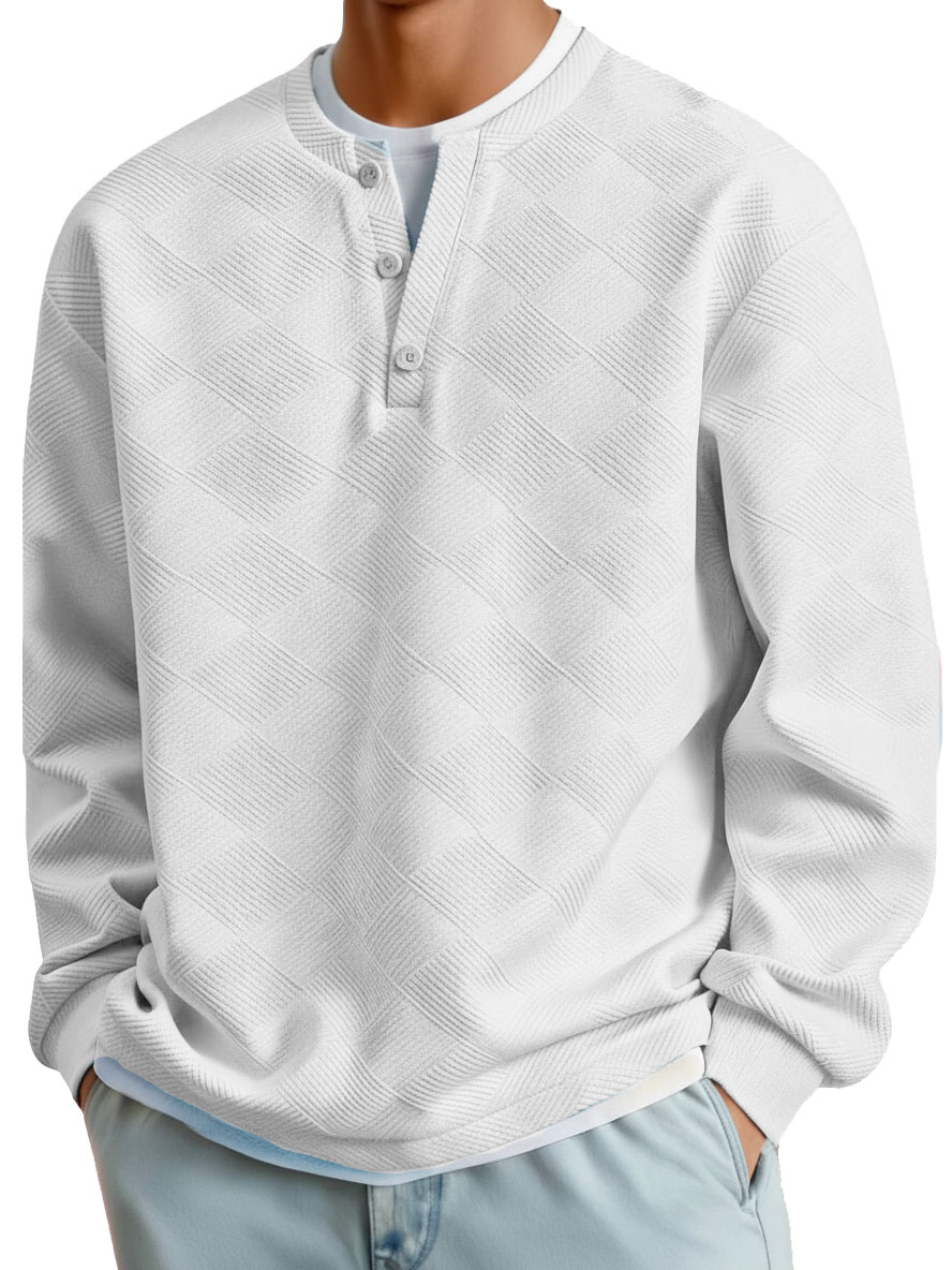 Men's Clothing Fashionable Casual Jacquard Fabric Long-sleeved Henry Shirt 