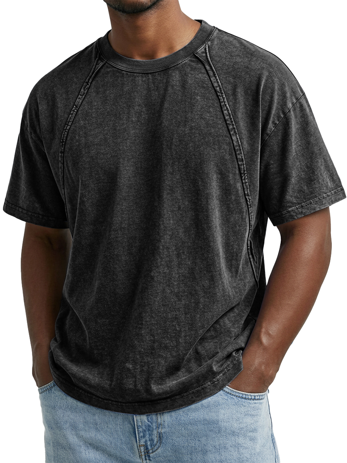 Men's Retro Crew Neck Raglan Design Casual Short-Sleeve T-Shirt