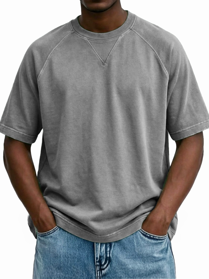 Men's Retro Distressed Raglan Crew Neck Short-Sleeve T-Shirt