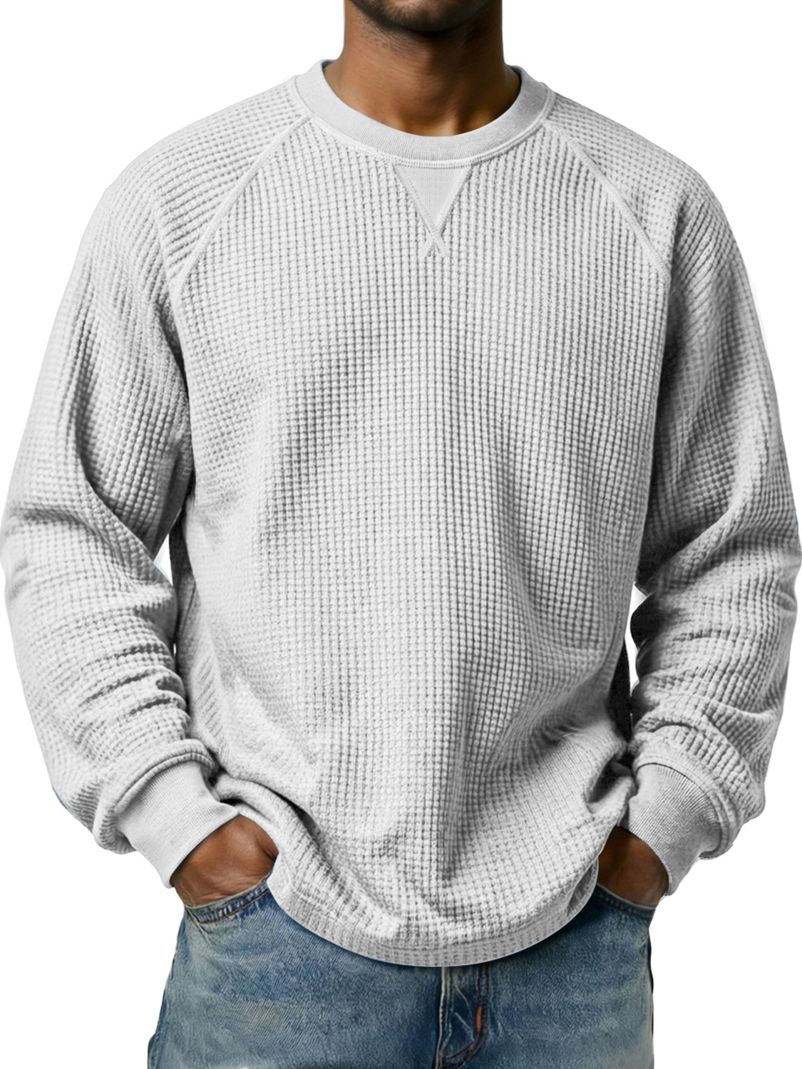 Men's Waffle-knit Raglan Sleeve Crew Neck Casual Long-sleeved T-shirt