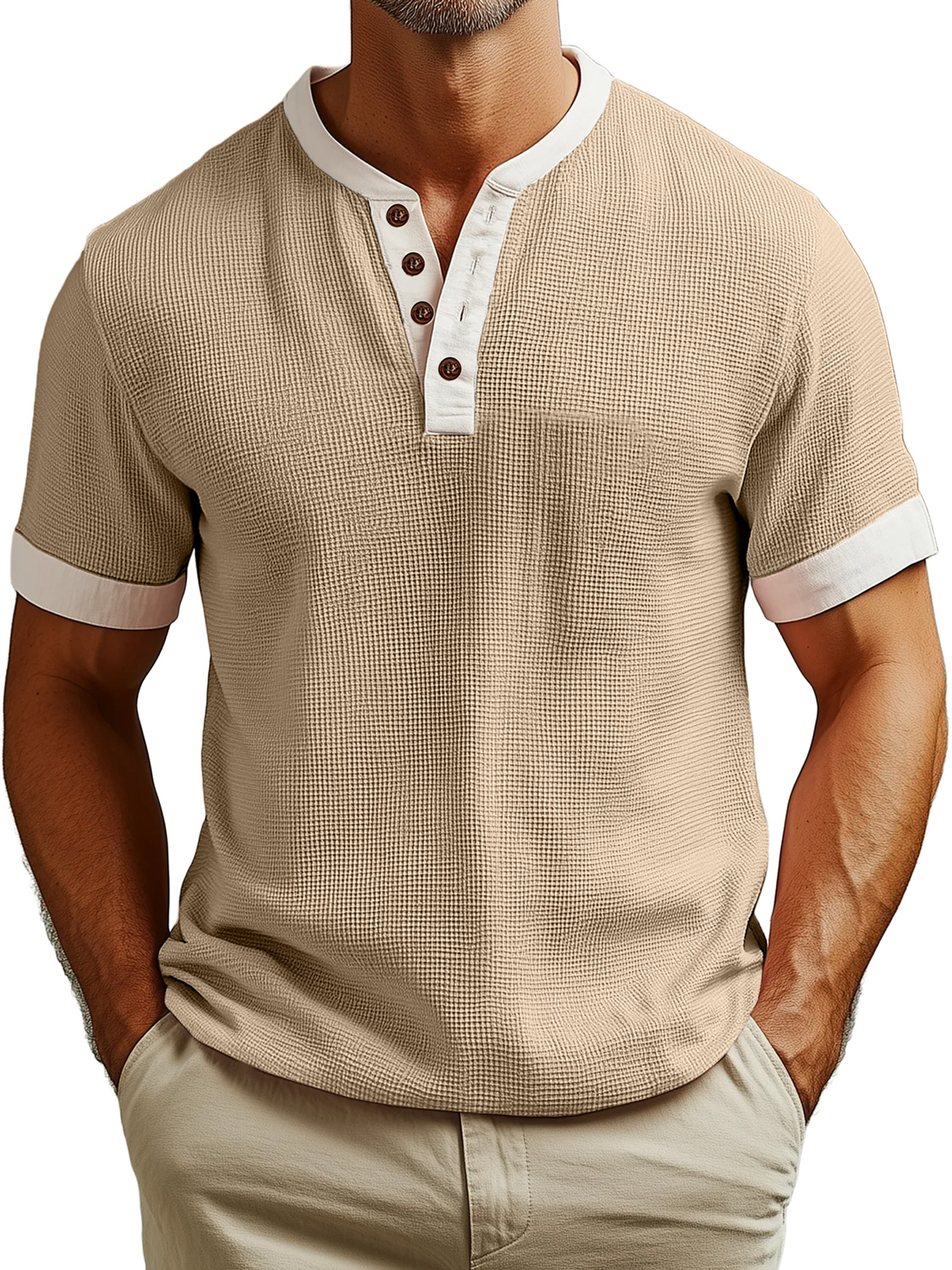 Men's Everyday Waffle Colorblock Casual Short Sleeve Henley Shirt