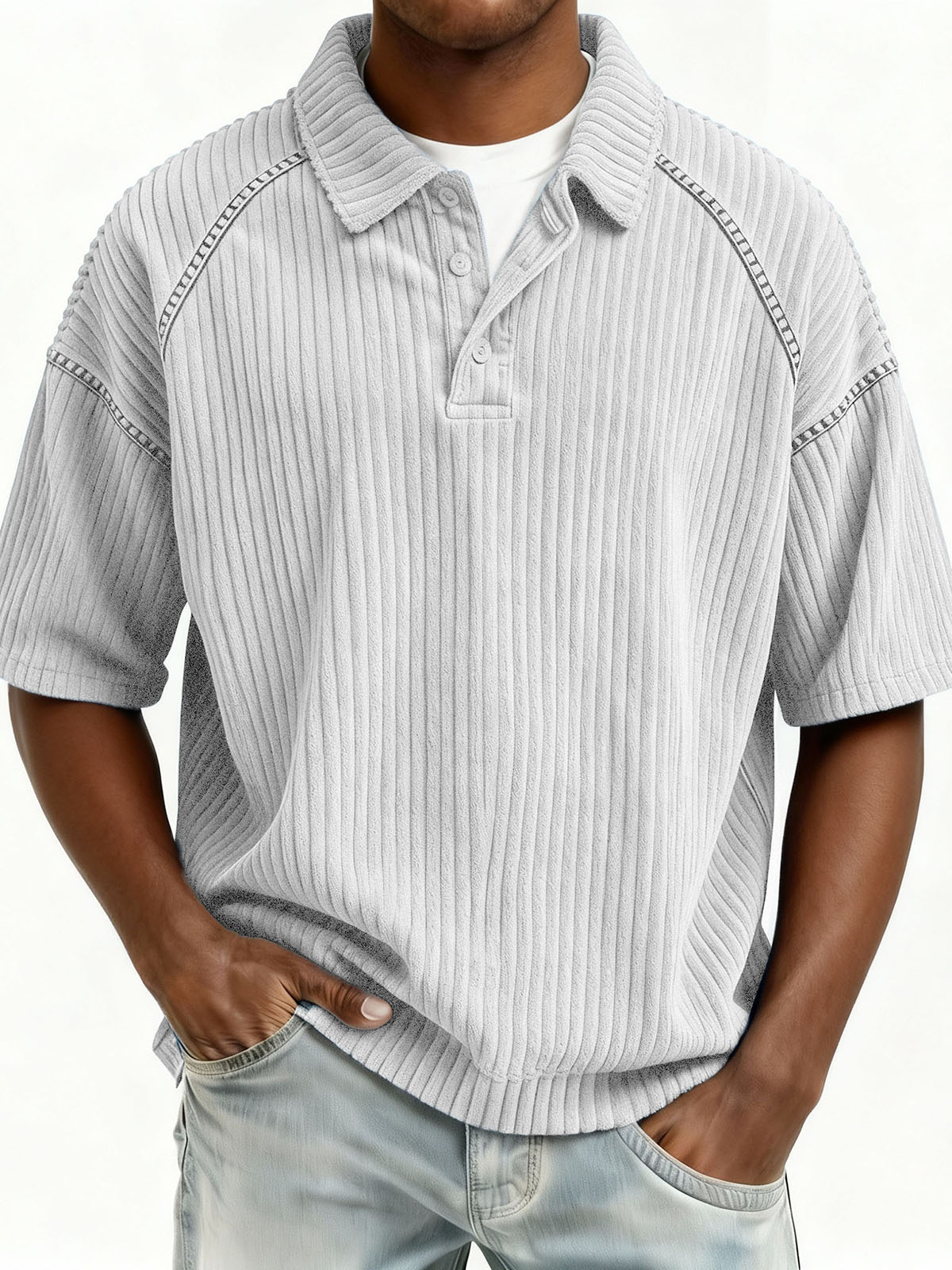  Stylish Casual Loose Lapel Pocket Short-sleeved Polo Shirt