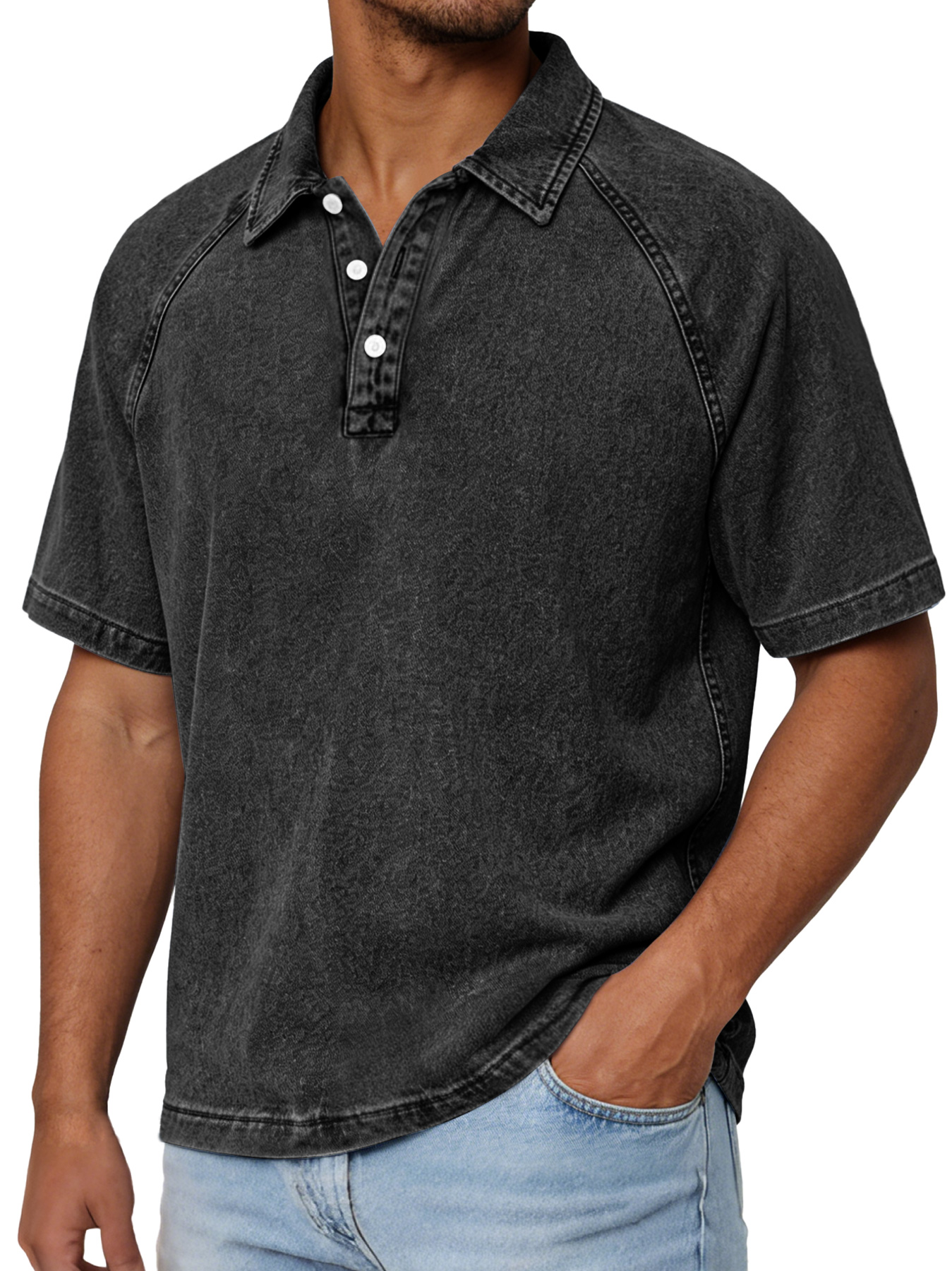 Men's Retro Raglan Collar Button Casual Short-sleeve Polo Shirt