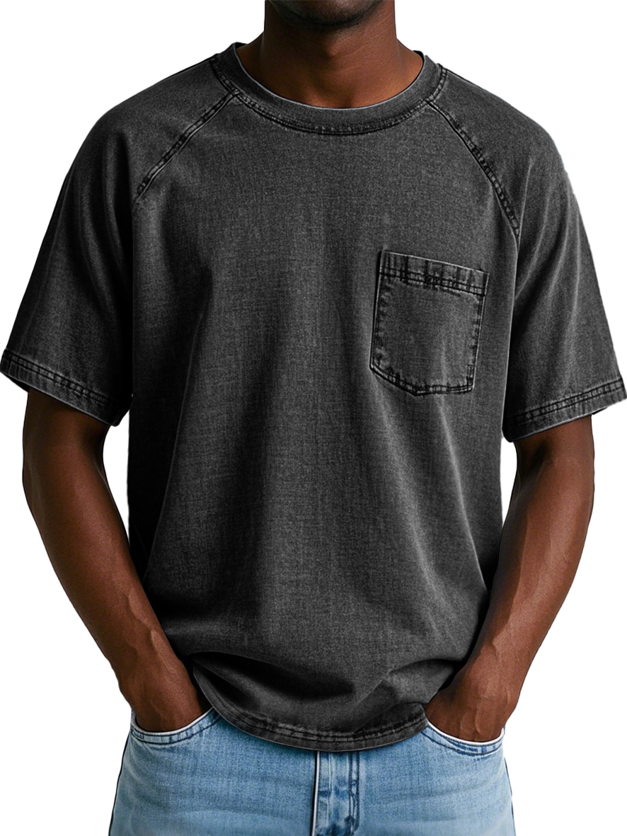 Men's Fashion Retro Raglan Pocket Casual Short Sleeve T-shirt