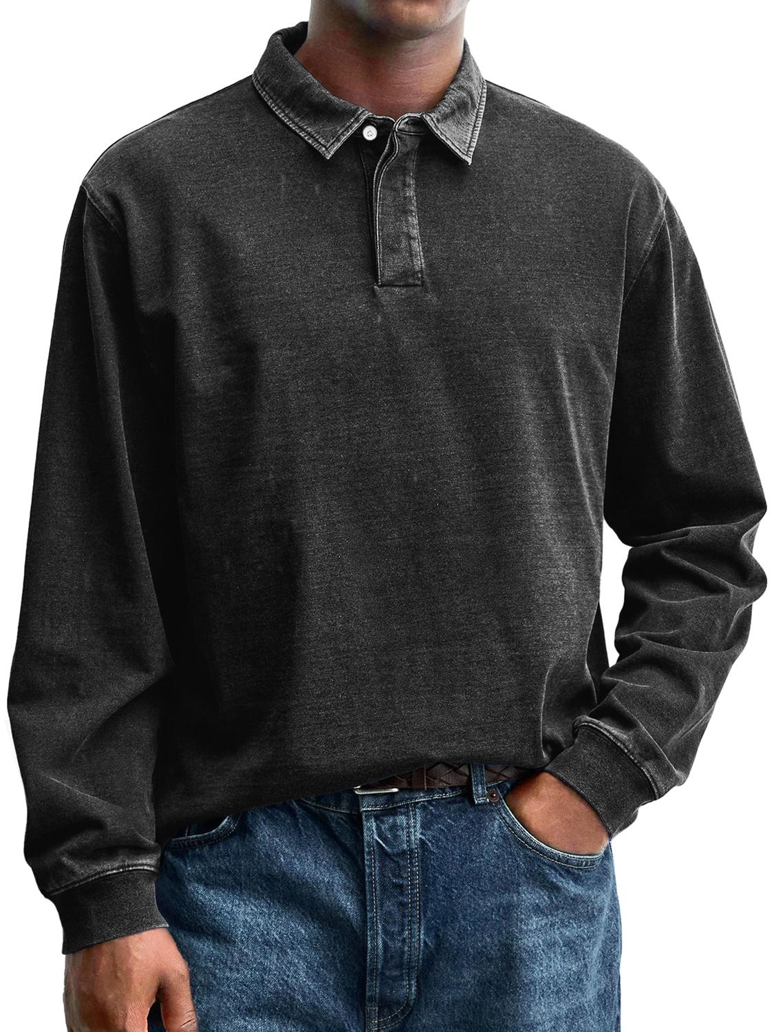 Men's Retro Everyday Lapel Button Casual Long Sleeve Polo Shirt
