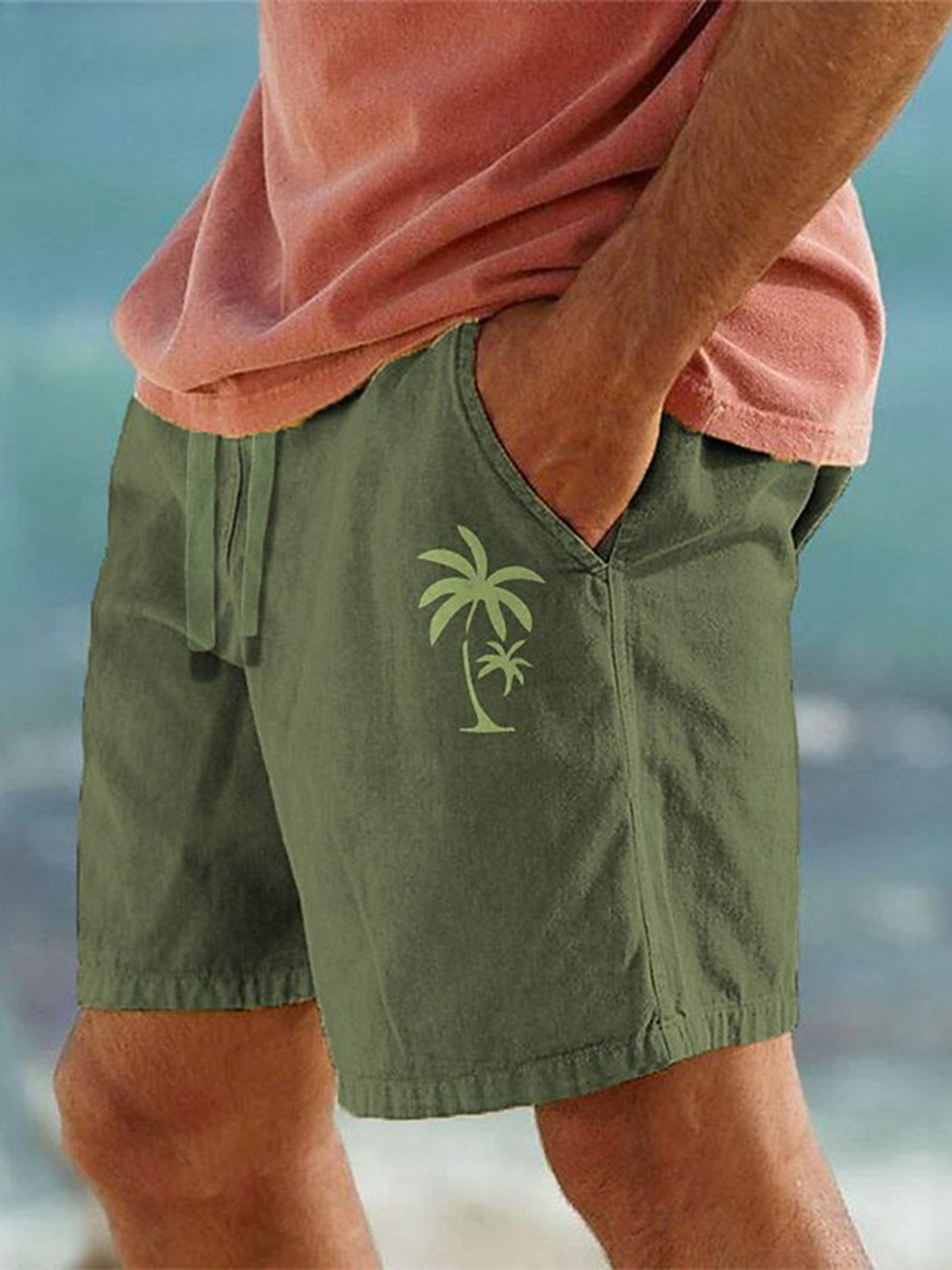 Men's Hawaiian Coconut Print Beach Shorts