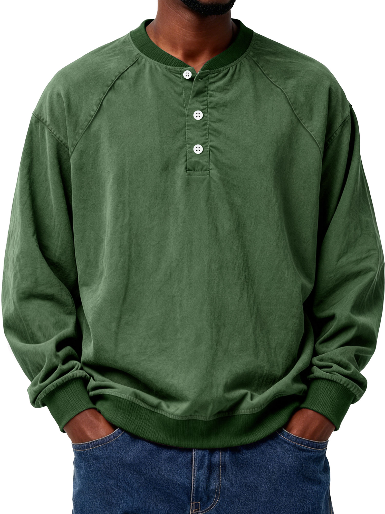 Men's Casual Patchwork Raglan Solid Color Workwear Henley Shirt