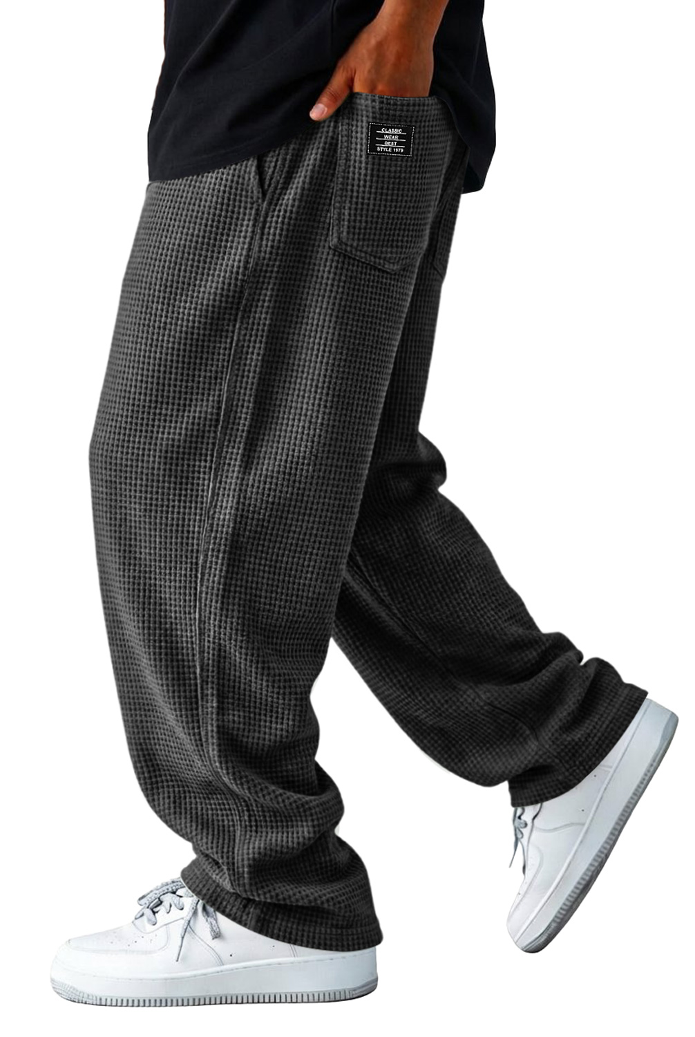 Men's Waffle-knit Casual Loose-fitting Trousers With Embroidered Logo