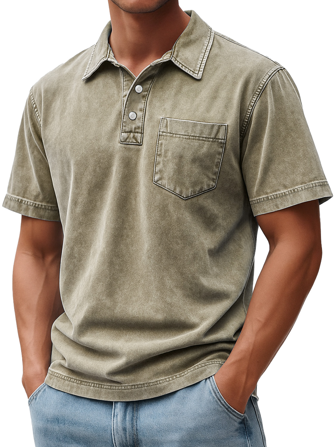 Men's Retro Casual Lapel Button Pocket Comfort Short Sleeve Polo Shirt