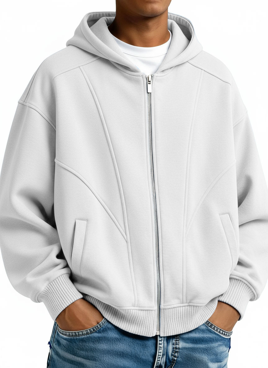  Men's Stylish Casual Loose-fitting Zippered Hooded Sweatshirt 