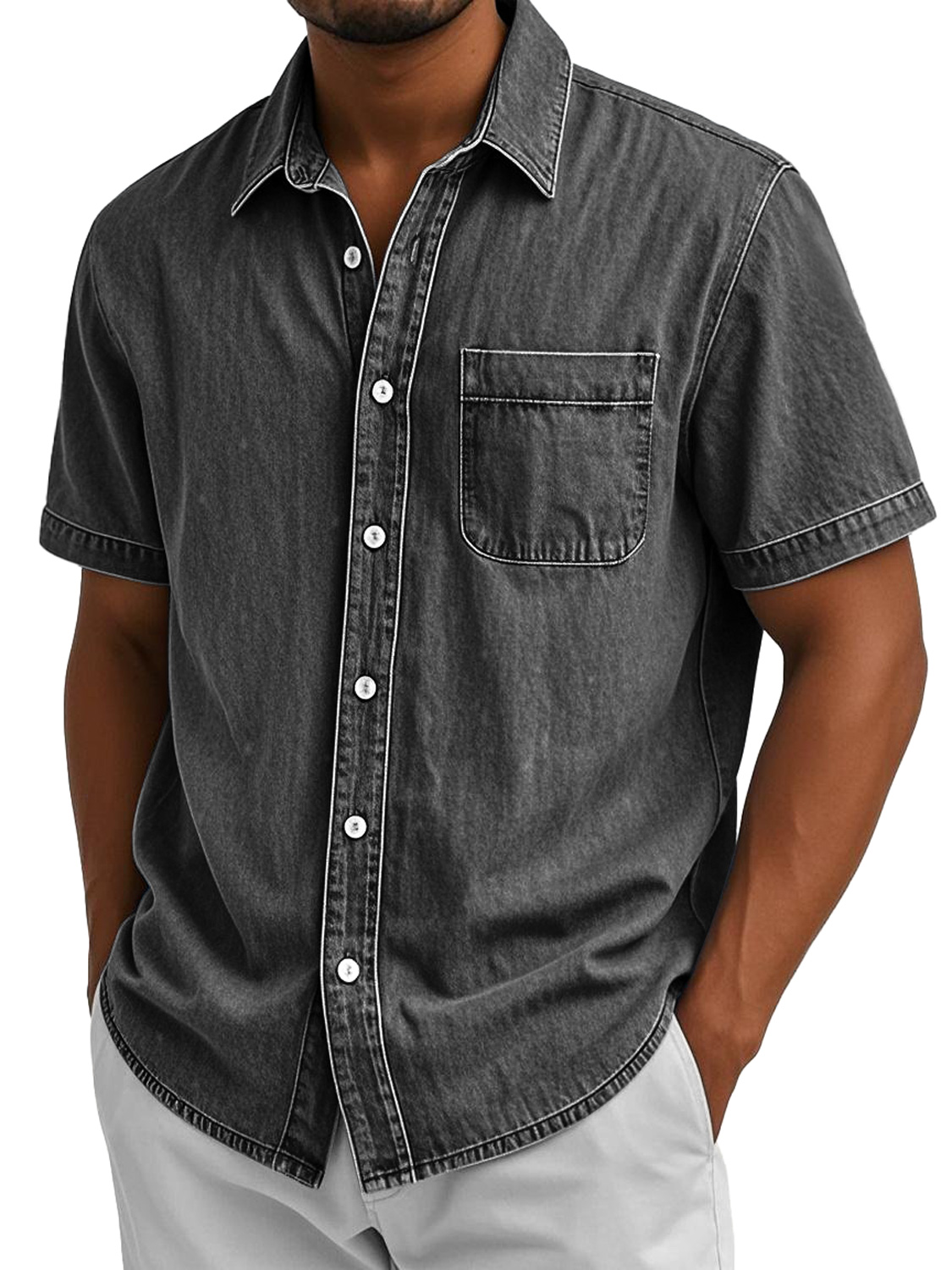 Men's Retro Casual Lapel Pocket Comfort Short Sleeve Shirt