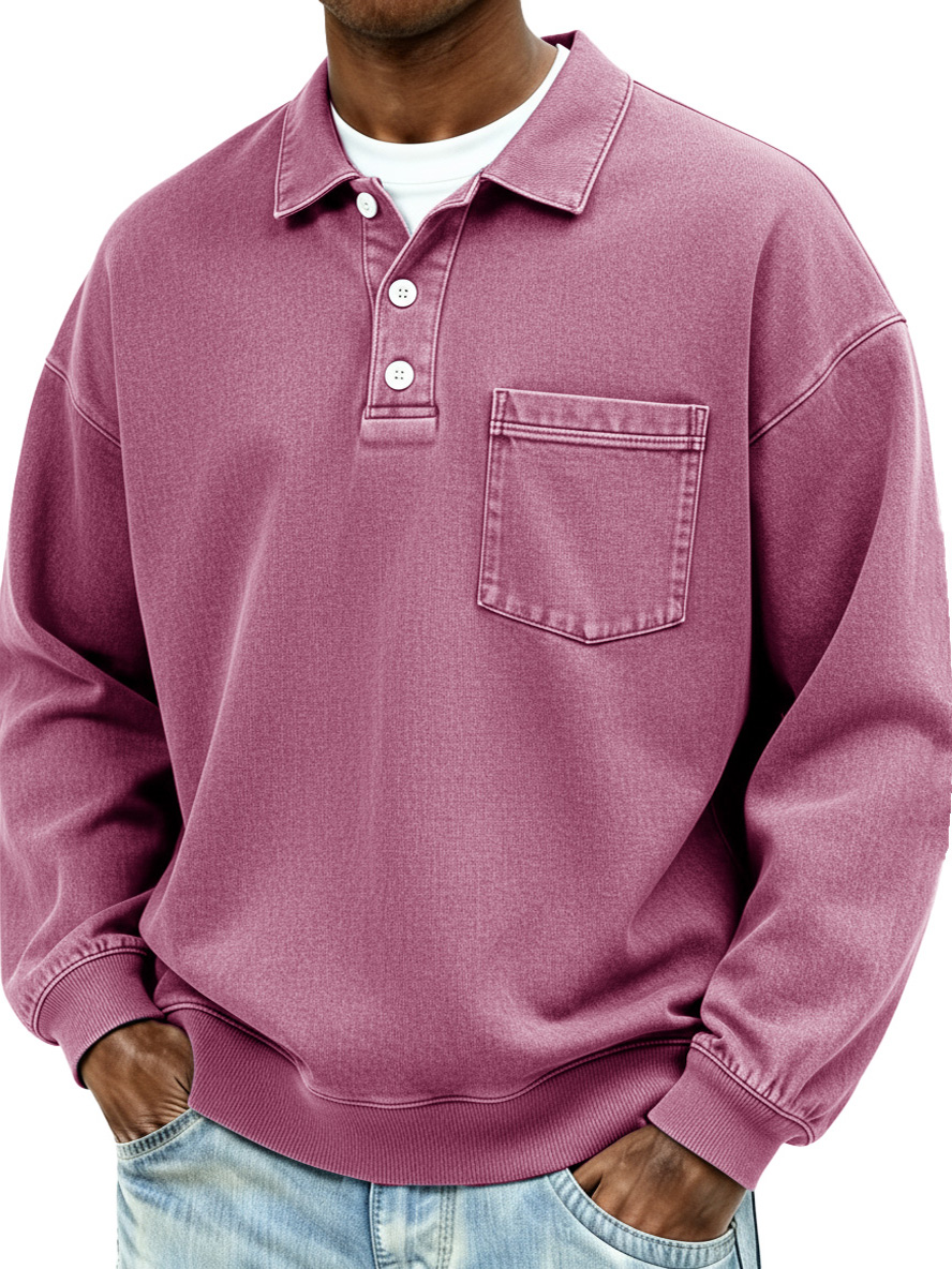 Men's Vintage Distressed Fashionable Lapel Pocket Polo Shirt