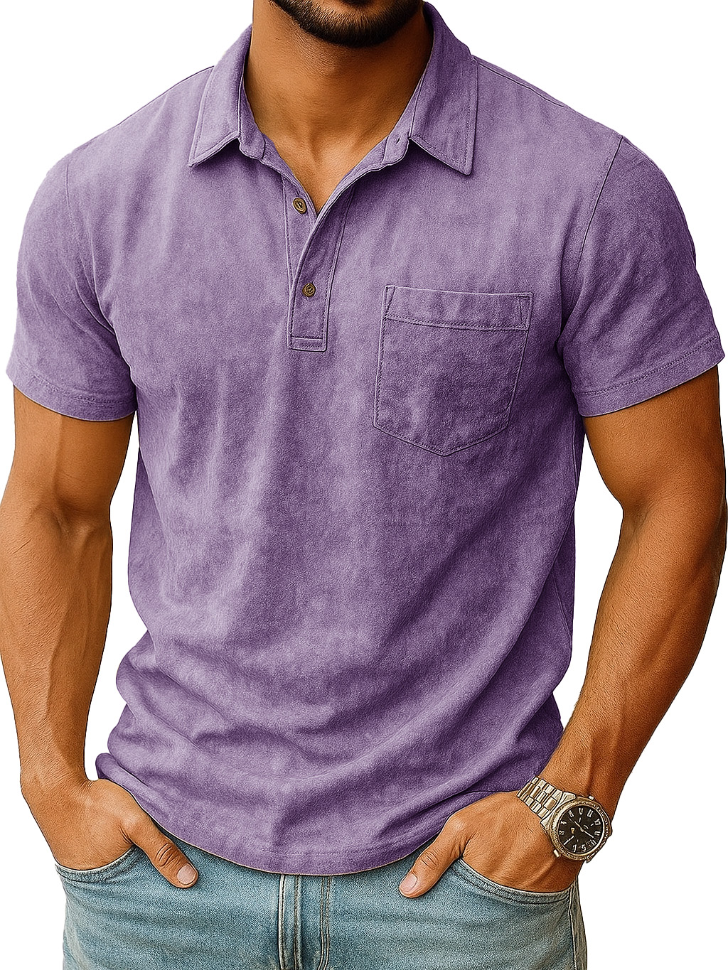  Men's Retro Outdoor Distressed Lapel Short-sleeved Pocket Polo Shirt 