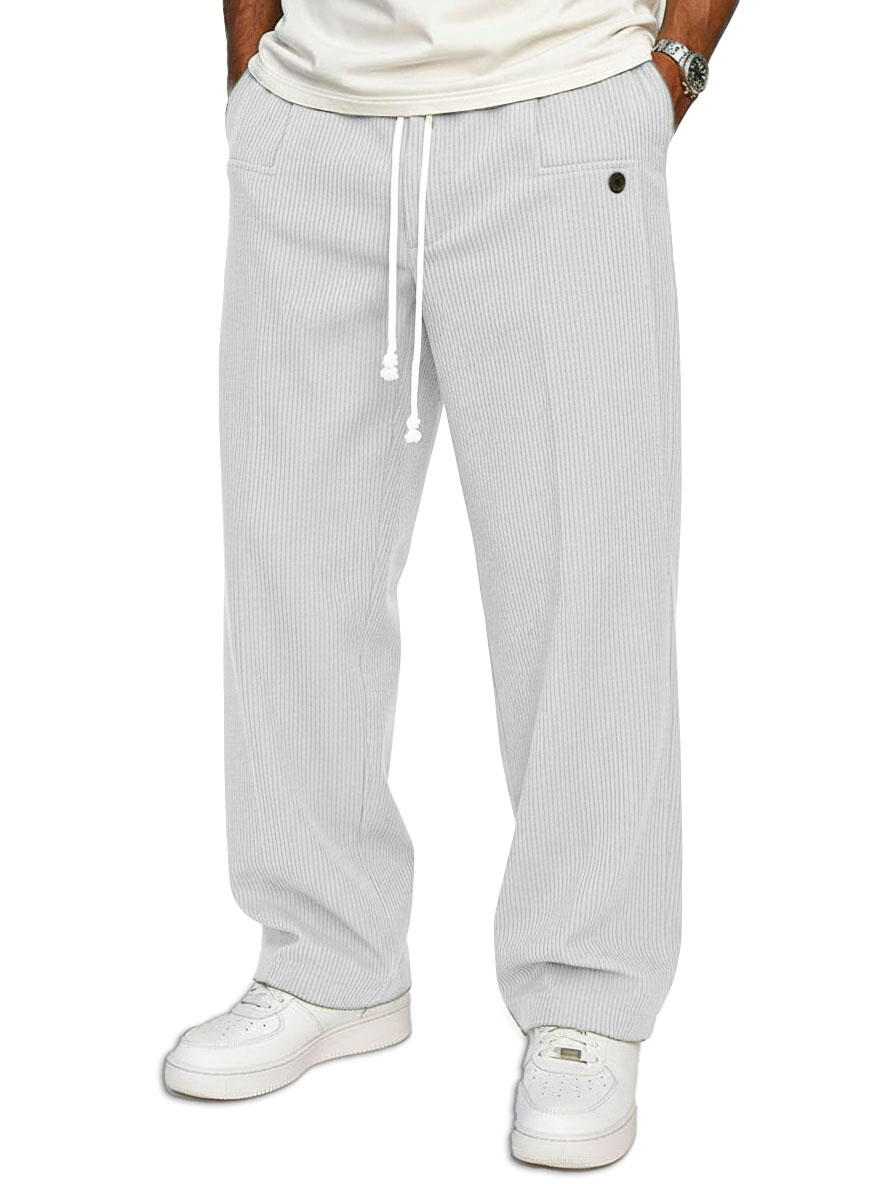Men's Stylish Casual Loose Elastic Waistband Pocket Trousers 