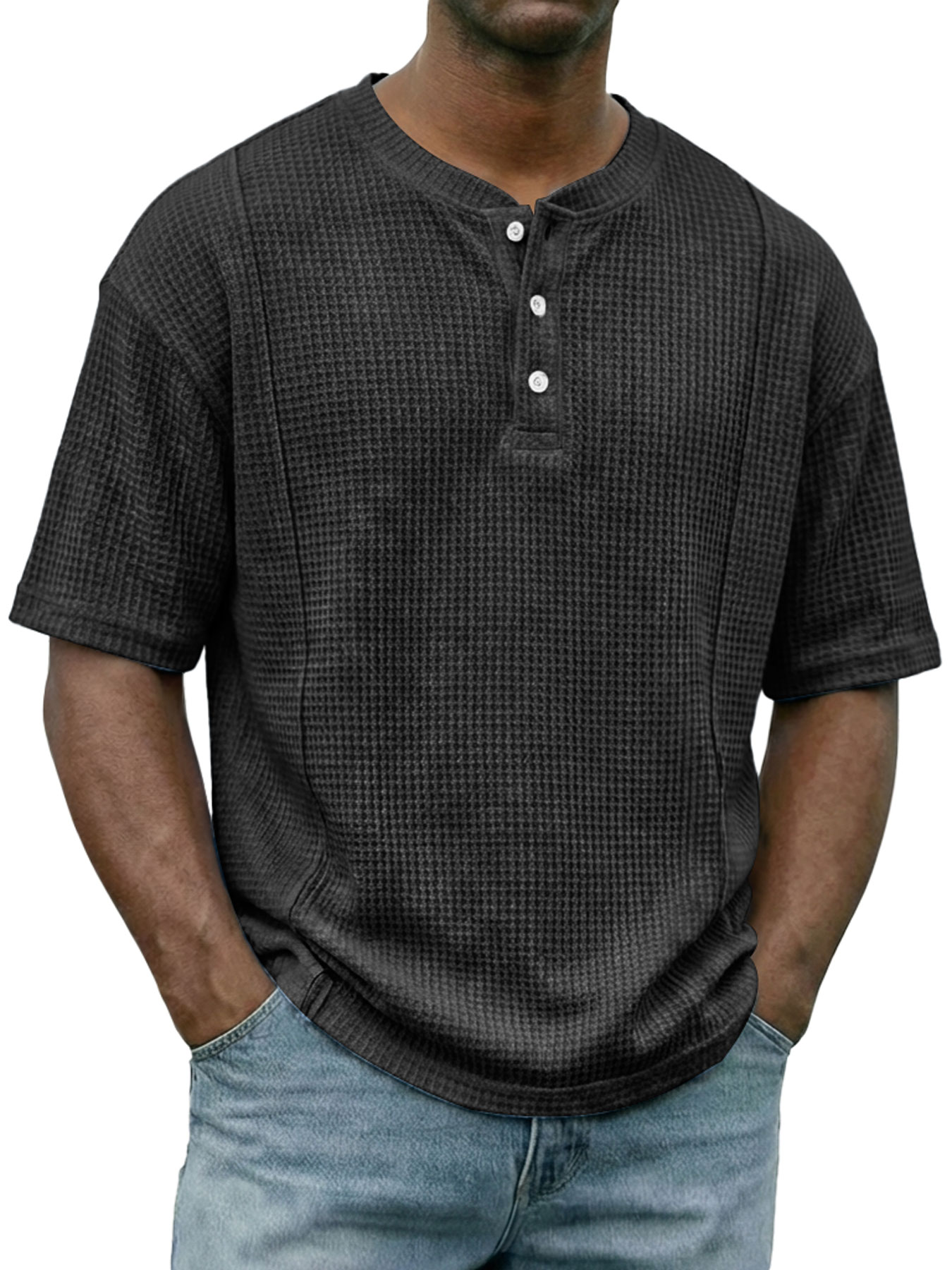 Men's Everyday Waffle-knit Deconstructed Casual Short-sleeved Henley Shirt