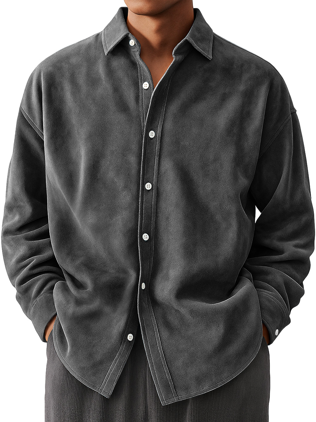 Men's Everyday Suede Casual Comfort Long Sleeve Shirt