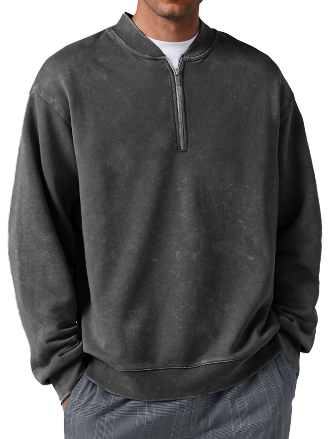 Men's Retro Everyday Baseball Collar Zipper Distressed Comfortable Sweatshirt