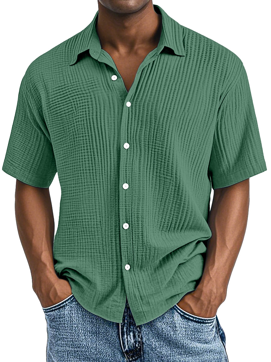 Men's Casual Loose And Comfortable Textured Short-sleeved Shirt