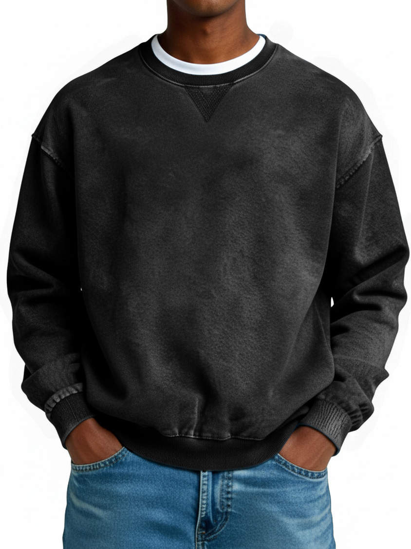 Men's Retro Distressed Crew Neck Long-Sleeved Top in Multiple Colors