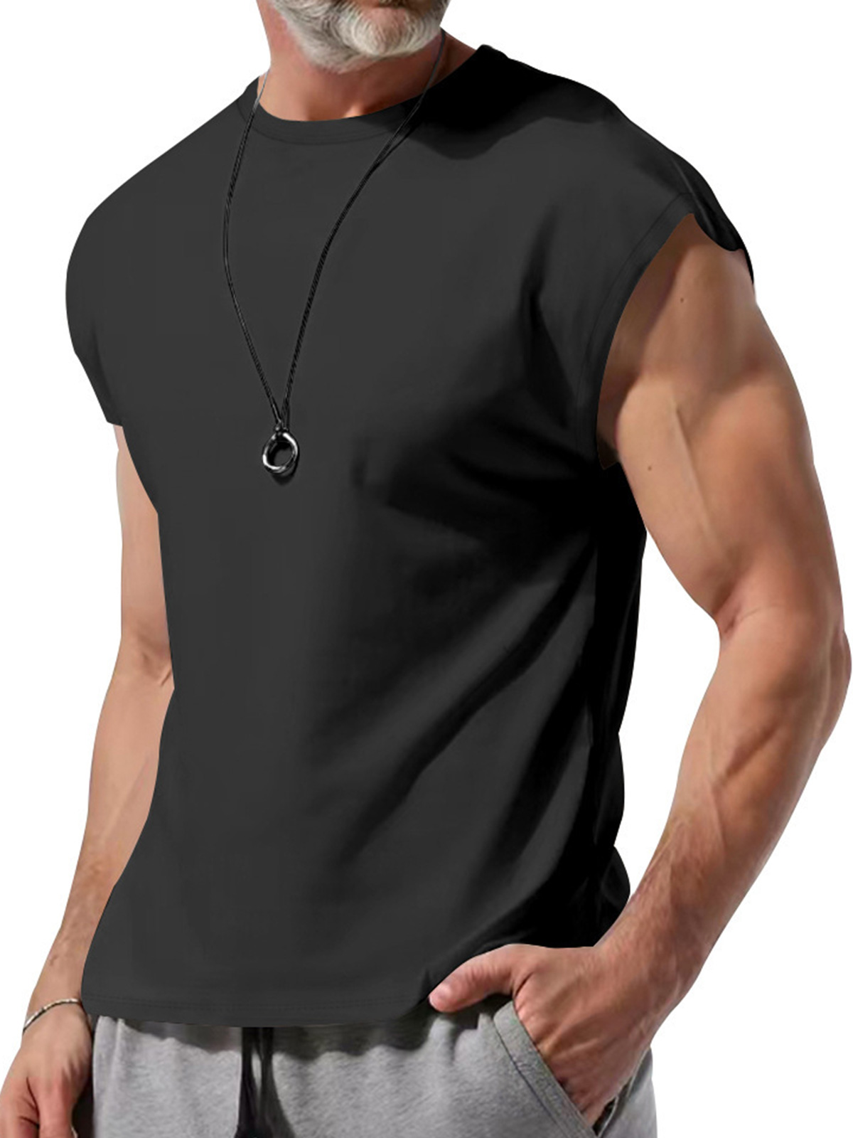 Men's Summer Round Neck Solid Color Sleeveless Tank Top T-Shirt
