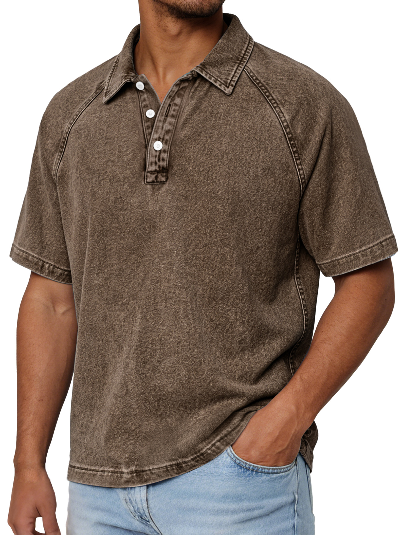 Men's Retro Raglan Collar Button Casual Short-sleeve Polo Shirt