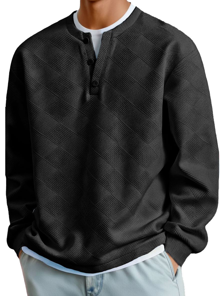 Men's Clothing Fashionable Casual Jacquard Fabric Long-sleeved Henry Shirt 