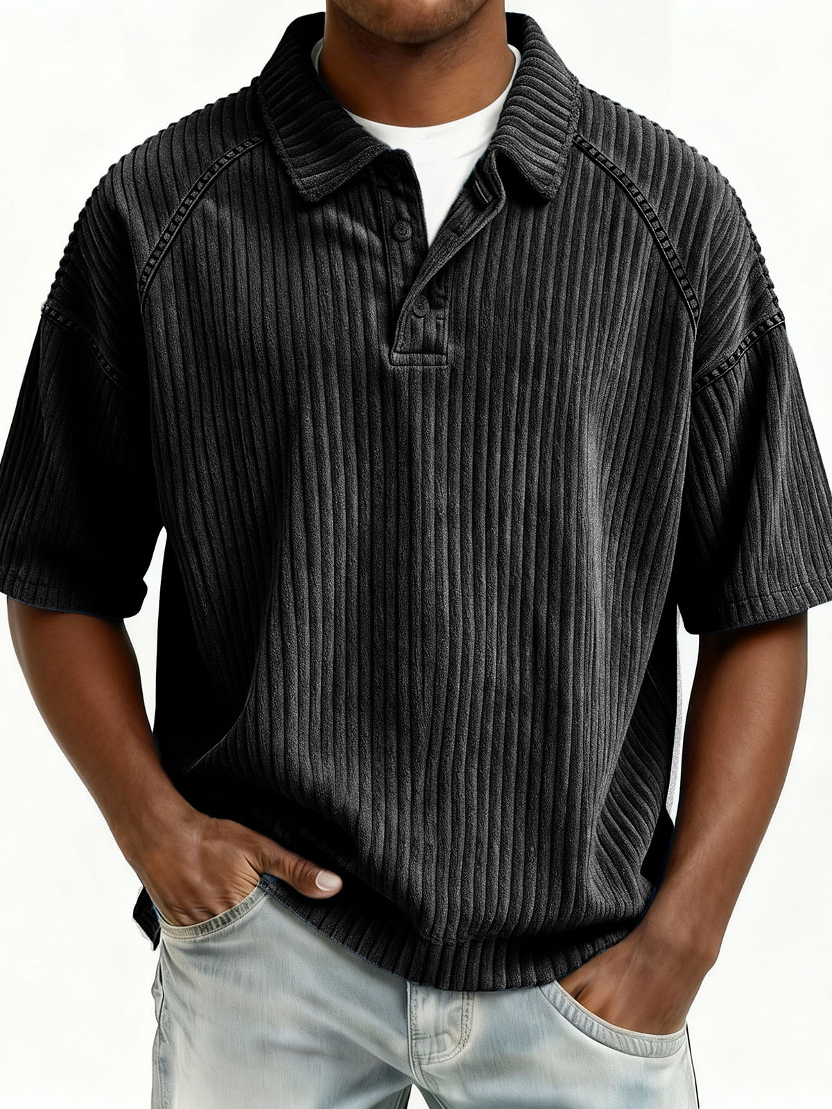  Stylish Casual Loose Lapel Pocket Short-sleeved Polo Shirt