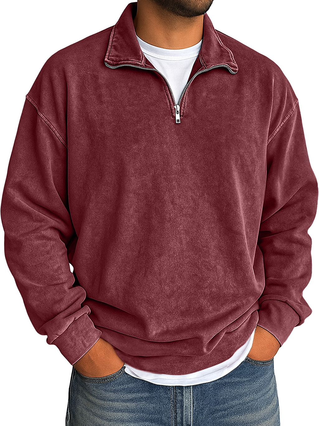 Men's Retro Daily Stand Up Collar Zipper Used Hoodie