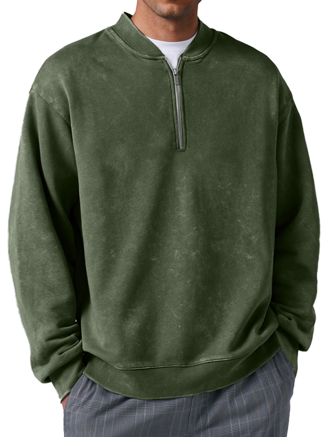 Men's Retro Everyday Baseball Collar Zipper Distressed Comfortable Sweatshirt