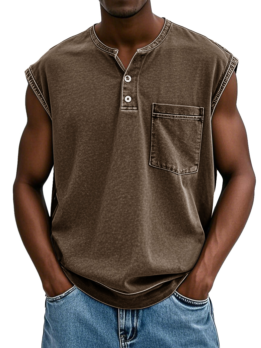 Men's Fashion Retro Water Pocket Washed Sleeveless Vest