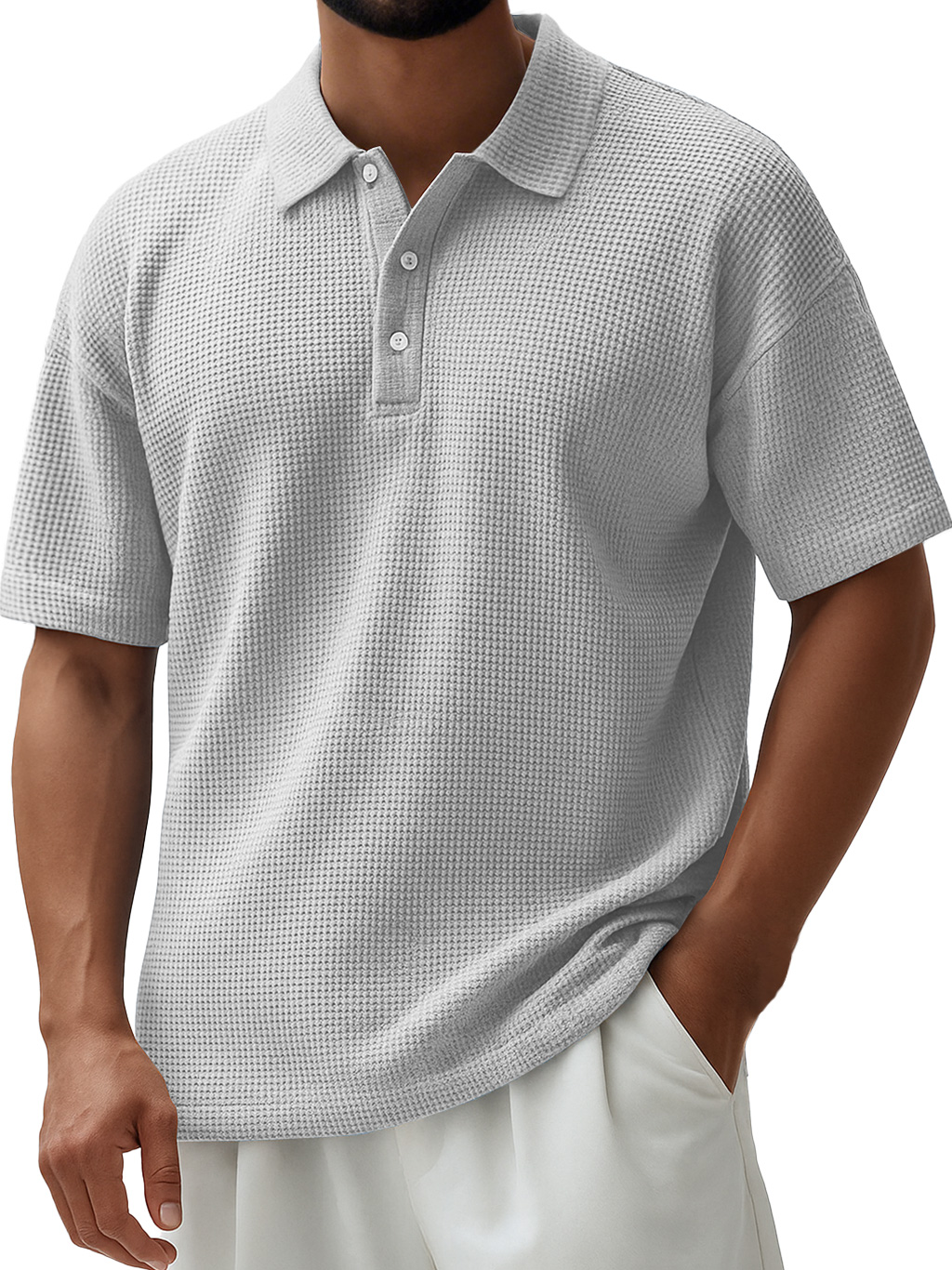 Men's Everyday Waffle Lapel Button Down Casual Short Sleeve Polo Shirt