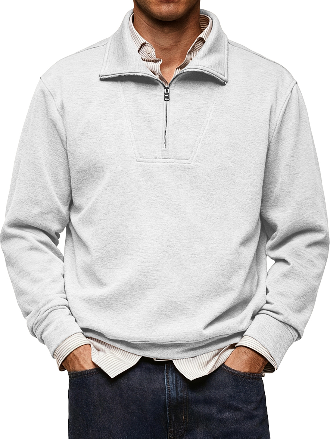 Men's Simple Comfortable Stand Collar Zipper Design Casual Thin Sweatshirt