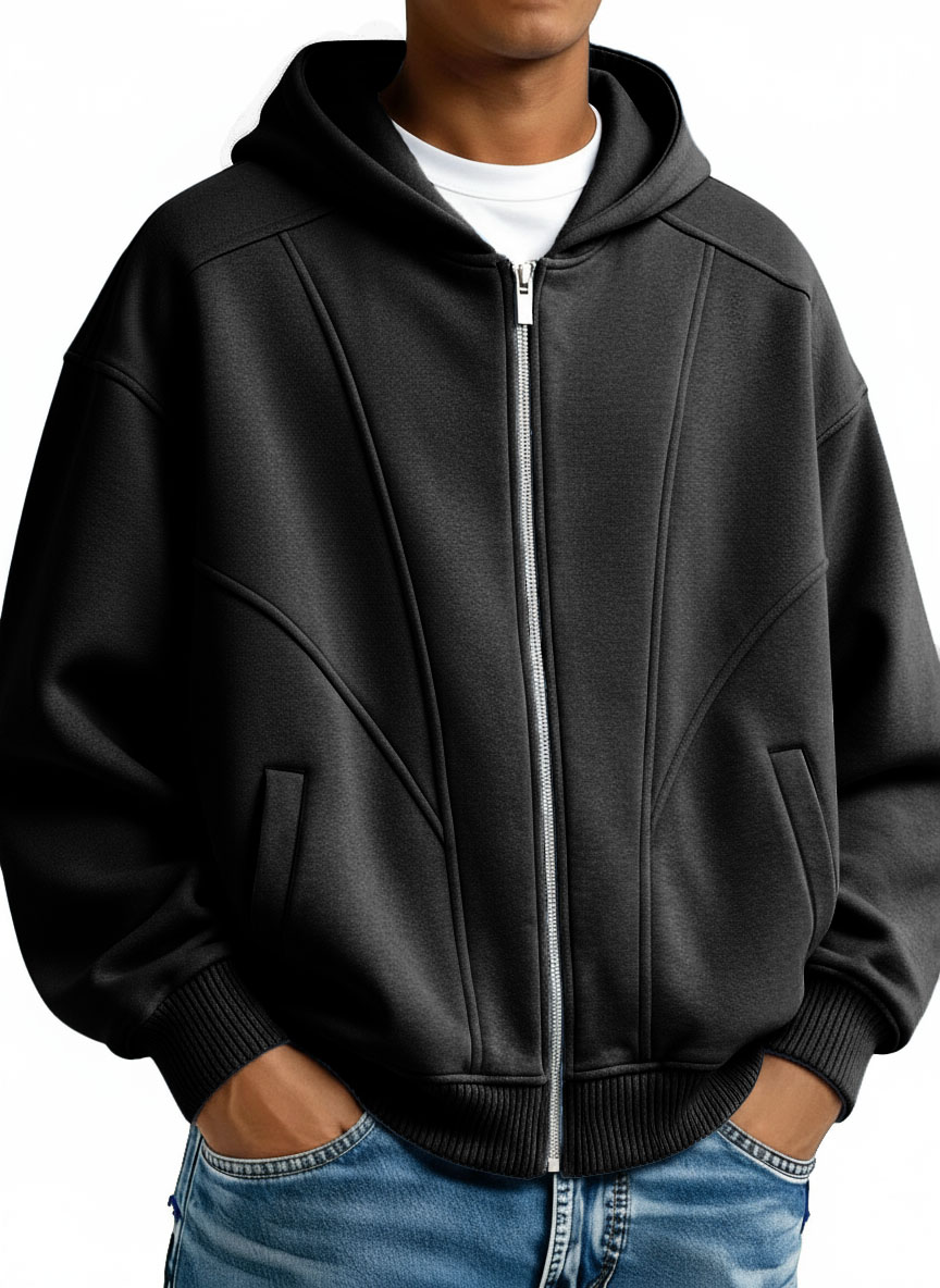  Men's Stylish Casual Loose-fitting Zippered Hooded Sweatshirt 