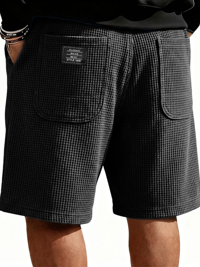 Men's Fashion Casual Waffle Gown with Double Pockets Loose Shorts