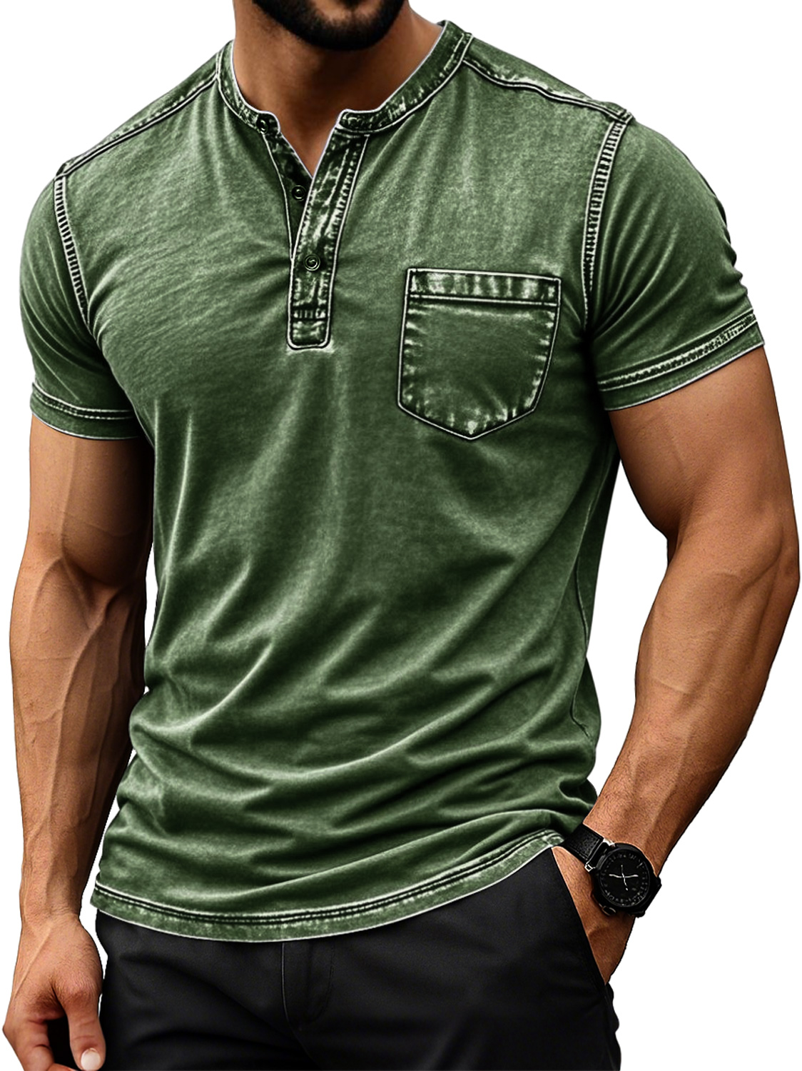 Men's Retro Everyday Casual Pocket Comfort Short Sleeve Henley Shirt