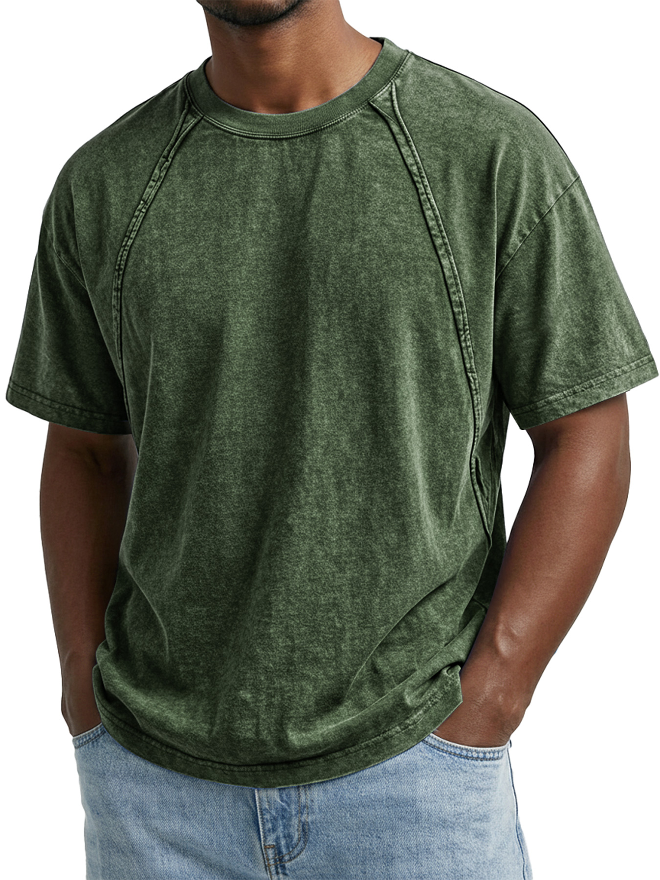 Men's Retro Crew Neck Raglan Design Casual Short-Sleeve T-Shirt