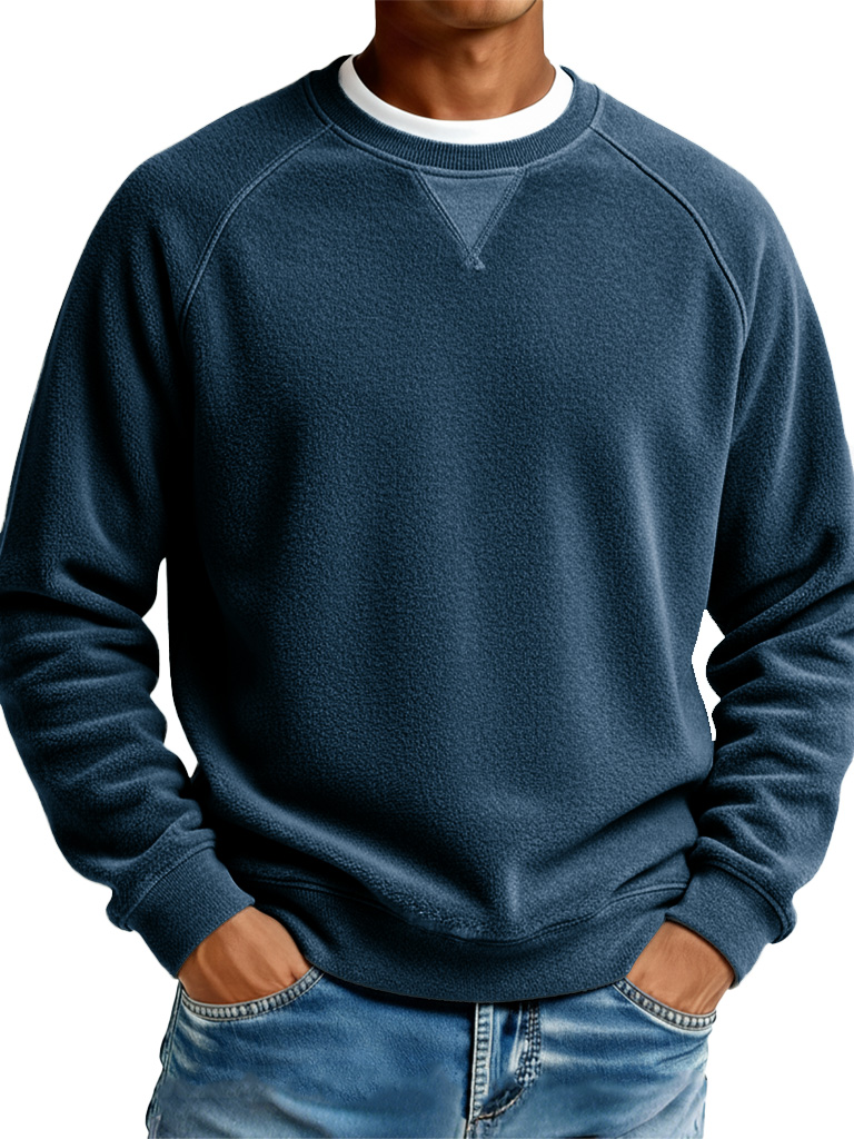 Men's Fashionable Casual Ribbed Fabric Raglan Neck Long-Sleeved Top