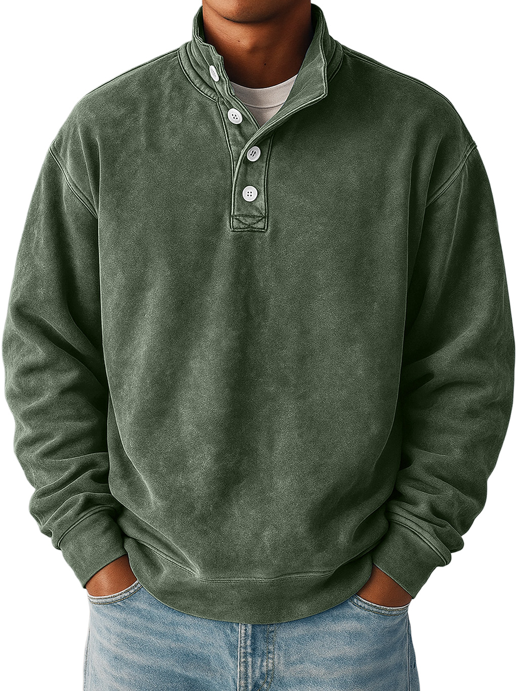 Men's Daily Retro Stand Collar Button Casual Sweatshirt