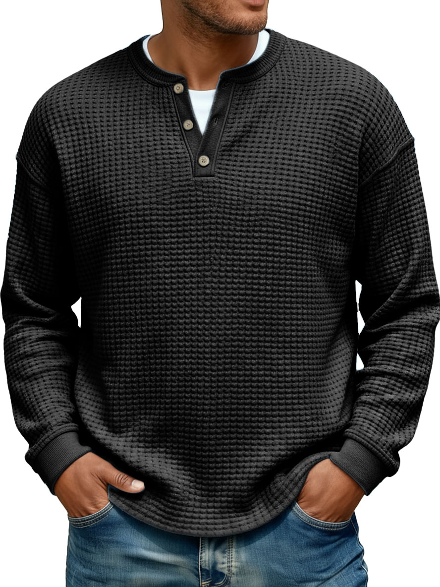 Men's Stylish Casual V-neck Long-sleeved Loose-fitting Henley
