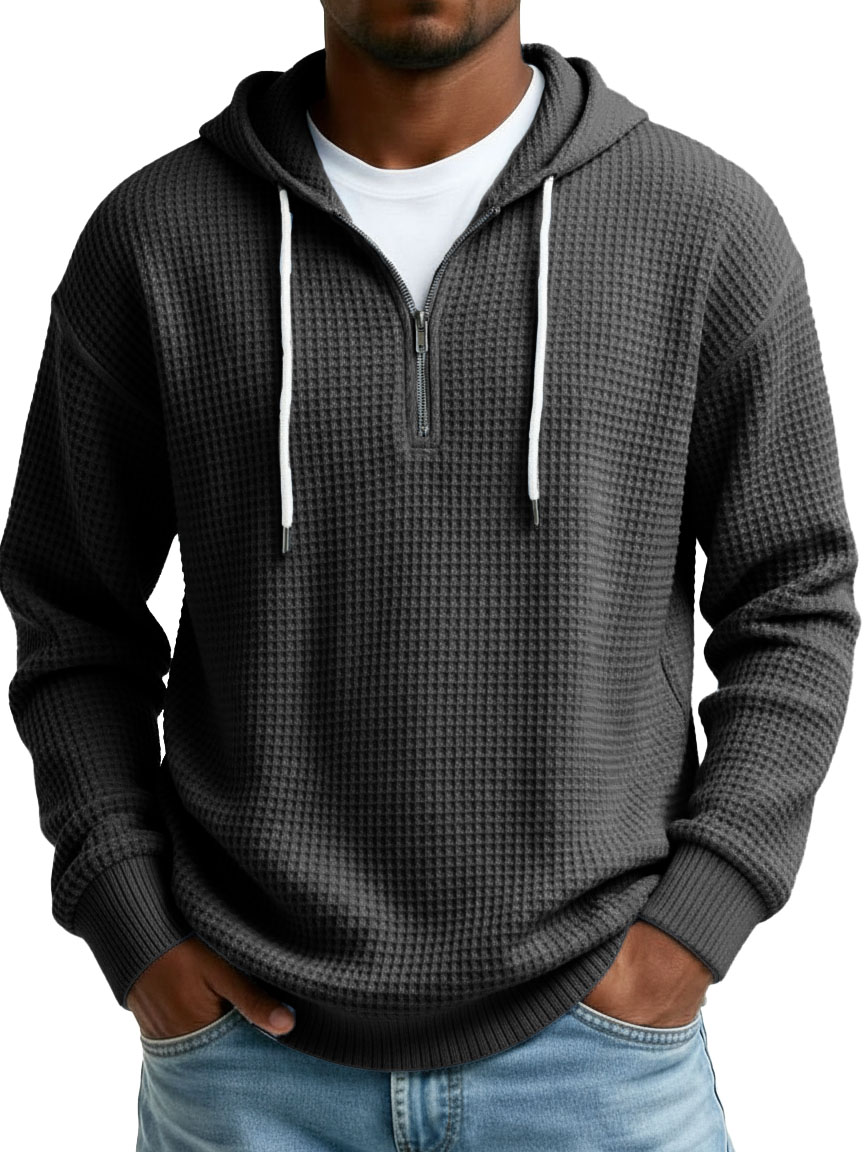 Men's Wear Fashionable Casual Waffle Fabric Semi-zipper Hooded Hooded Hoodie 